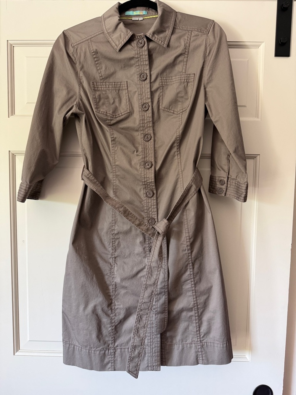 Boden Taupe Button-Front Shirt Dress